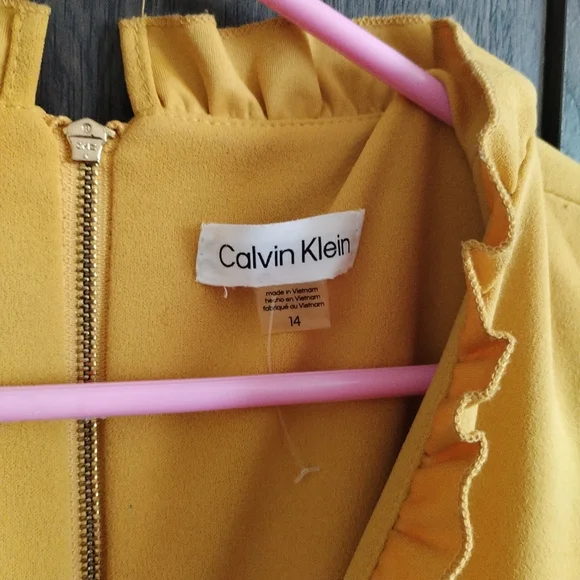 Calvin Klein Dressy Mustard Yellow Jumpsuit Sleeveless Sz 14 EUC